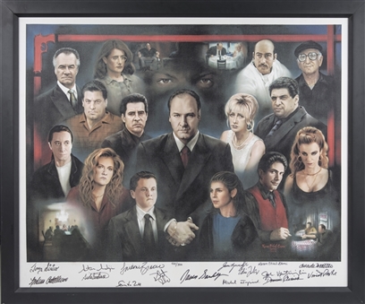 Sopranos Cast Signed Canvas With 15 Signatures Including Gandolfini In 41x34 Framed Display - LE 128/500 (Beckett)
